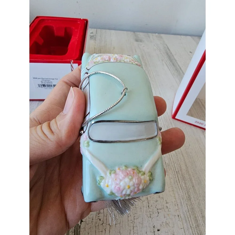 Lenox 2020 Just married vintage car porcelain ornament new Xmas tree teal weddin